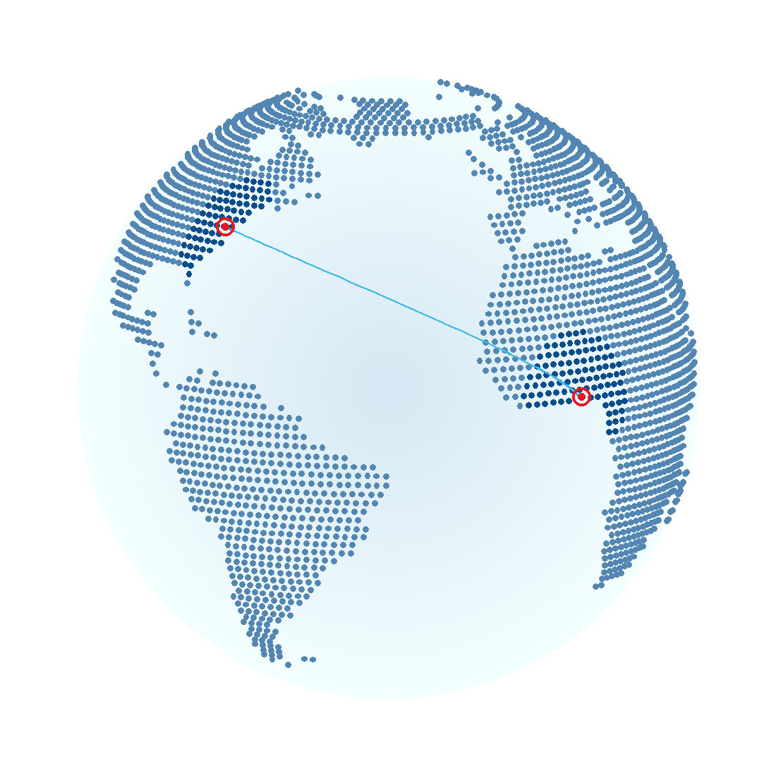 Globe showing the link between Maryland in the United States and Lagos in Nigeria